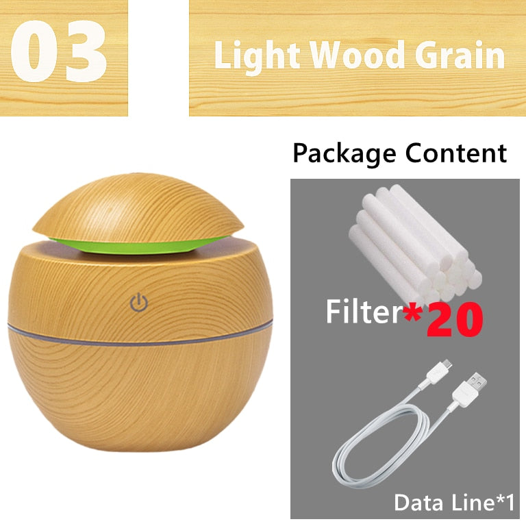 Mini Air Humidifier Ultrasonic USB Aroma Diffuser Wood Grain LED Night Light Electric Essential Oil Diffuser Aromatherapy Home.