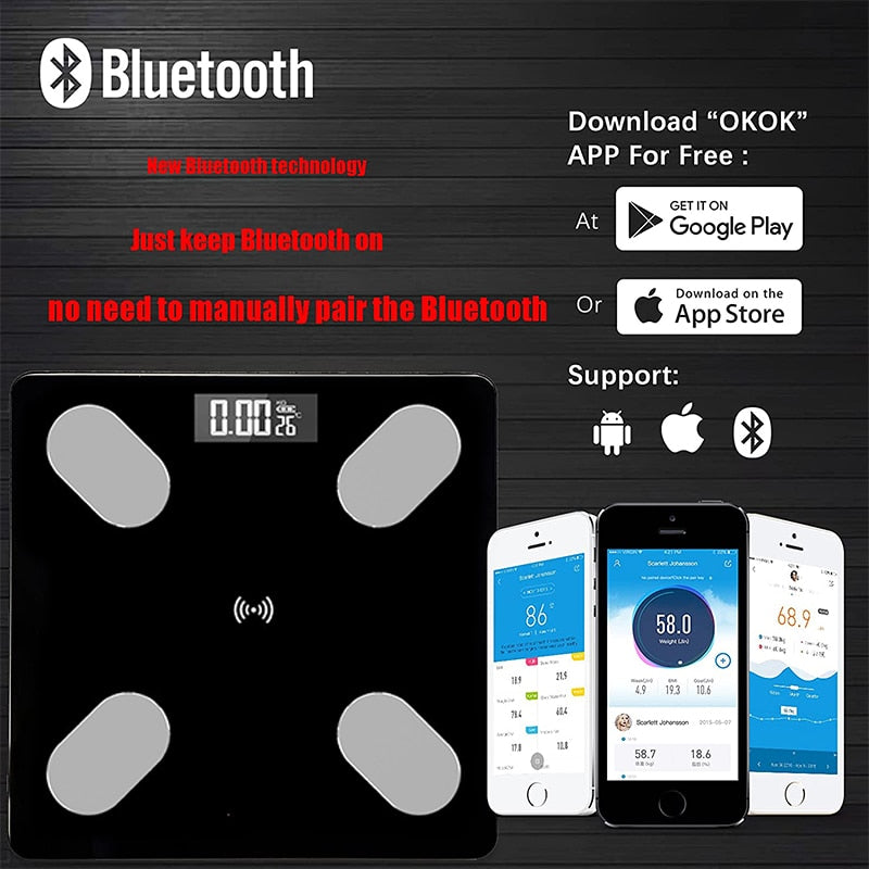 Bluetooth Body Fat Scale BMI Scale Smart Electronic Scales LCD Digital Bathroom Weight Scale Balance Body Composition Analyzer.