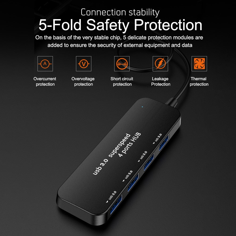 Ultra-thin 4-port USB 3.0 HUB High Speed Indicator Light USB Hub For Multi-device Computer Laptop Desktop PC Adapter USB 3.0 HUB