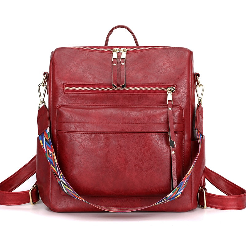 Retro Large capacity Backpack Women PU Leather Rucksack Women's Knapsack Travel Backpacks Shoulder School Bags Mochila Back Pack