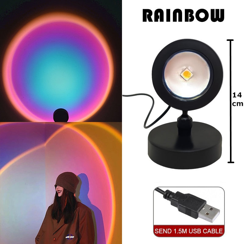 Night Lights Sunset Rainbow Projector Usb Bedside Table Lamp Valentines Day Gift Lamps Bedroom Bar Coffee LED Atmosphere Light.