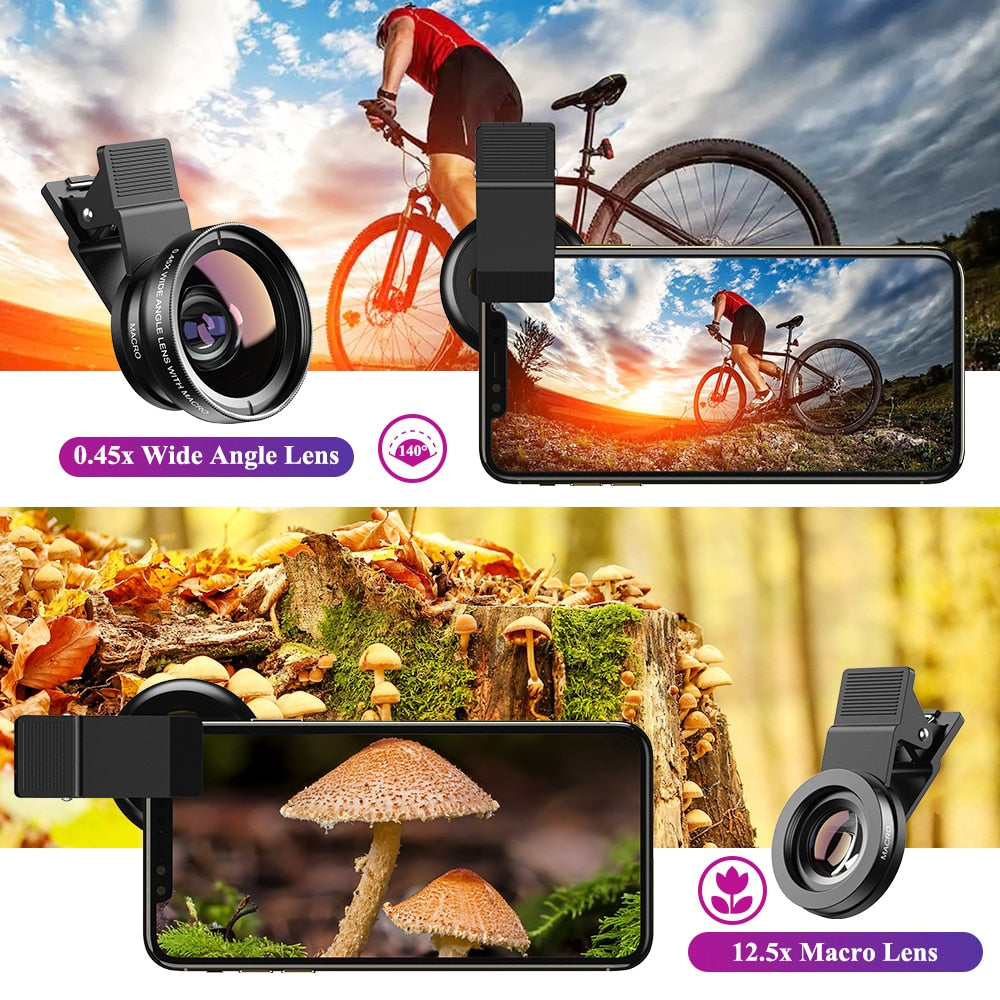 APEXEL 2 in 1 HD Camera Lens 0.45x Super Wide Angle&12.5x Macro Mobile Lens phone lens For iPhone 11 Xiaomi Samsung.