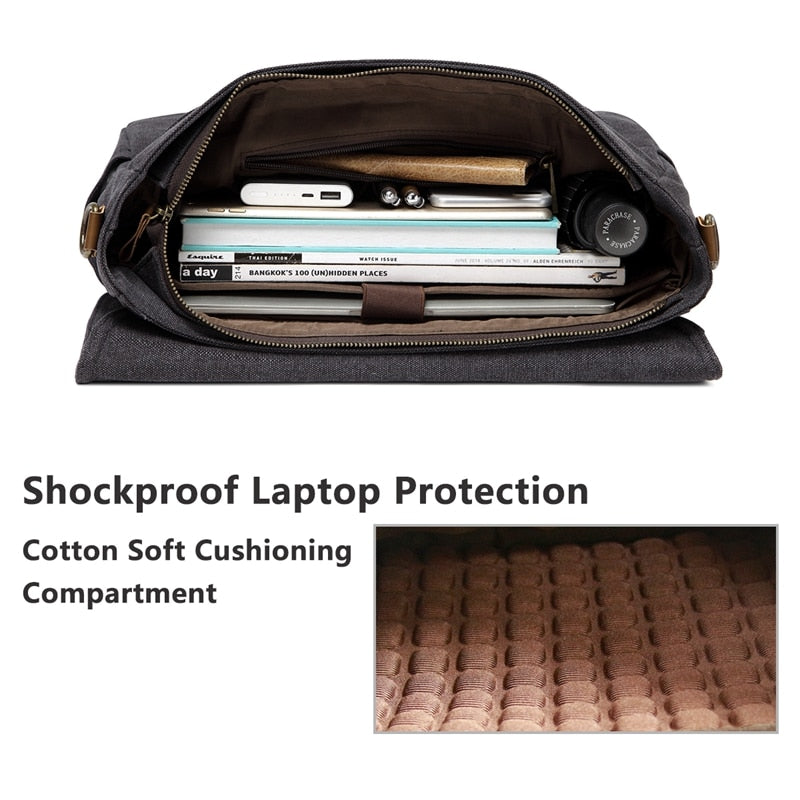 VASCHY Messenger Bag for Men Vintage Water Resistant Waxed Canvas 15.6 inch Laptop Briefcase Padded Shoulder Bag for Men Women