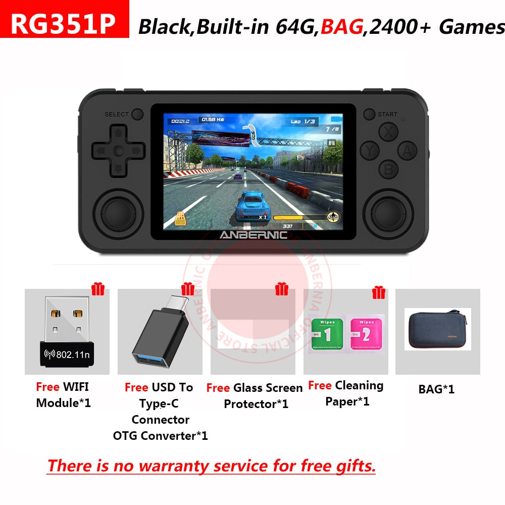 RG351P ANBERNIC Retro Game PS1 RK3326 64G Open Source System 3.5 inch IPS Screen Portable Handheld Game Console RG351gift 2400.