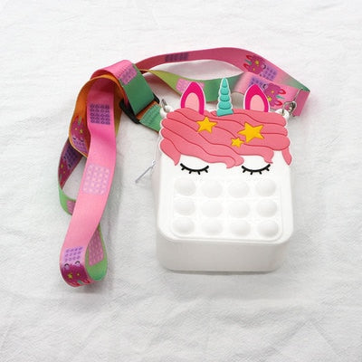 New Cute Unicorn Pop Dimple Messenger Bag Fidget Toy Push Anti Stress Children Toy Popites Keychain Wallet Girl Crossbody Pack.