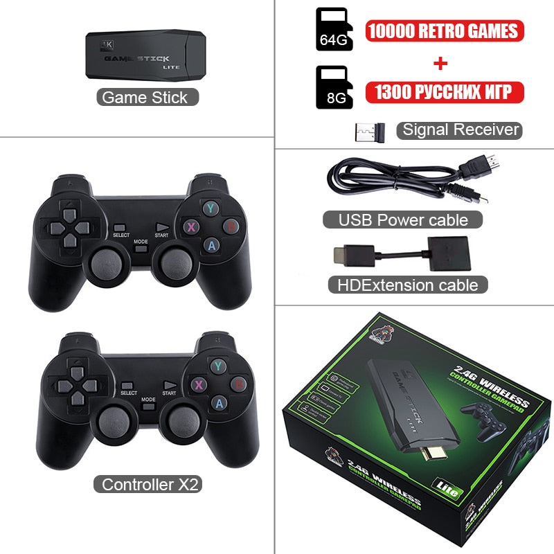 DATA FROG 4K HD Video Game Console 2.4G Double Wireless Controller For PS1/FC/GBA Retro TV Dendy Game Console 10000 Games Stick.