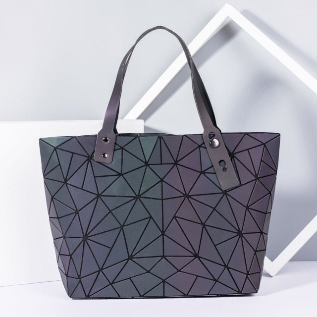 Women's large-capacity holographic laser handbag irregular geometric luminous girl shoulder bag laptop office big bag
