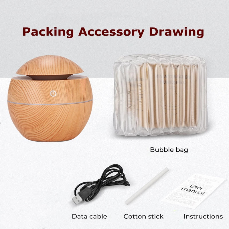 Mini Air Humidifier Ultrasonic USB Aroma Diffuser Wood Grain LED Night Light Electric Essential Oil Diffuser Aromatherapy Home.
