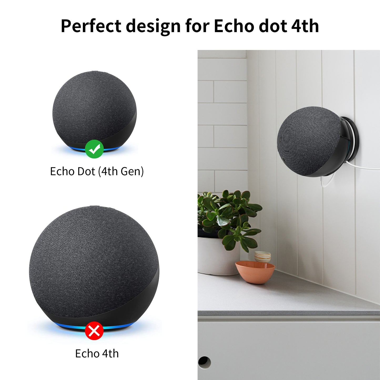 Cozycase Wall Mount for Alexa Echo Dot 4th Generation, Built-in Cable Management Stand Holder for Bedroom Kitchen Bathroom