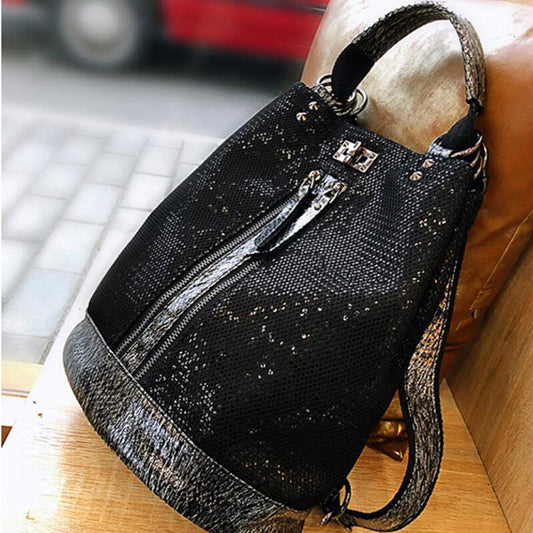 New Fashion Sequins Leather Laptop Backpack Women Female Personality Lock Anti Theft Bagpack Travel Mochila Feminina Back Pack
