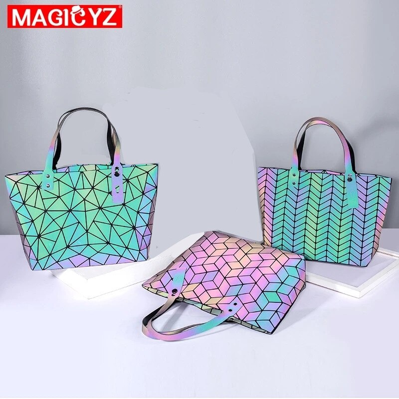 Women's large-capacity holographic laser handbag irregular geometric luminous girl shoulder bag laptop office big bag
