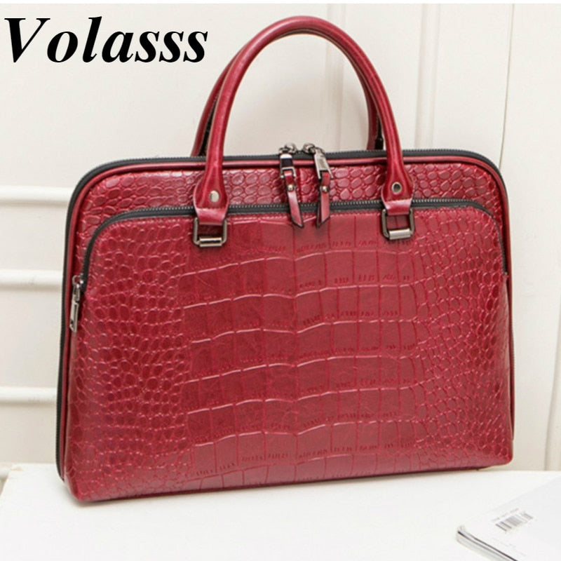 Fashion Women's Leather Briefcase For 13.3" 14.1 Inch Laptop Handbag 2022 Girls Shoulder Bags Woman Work Office Leather Handbags.