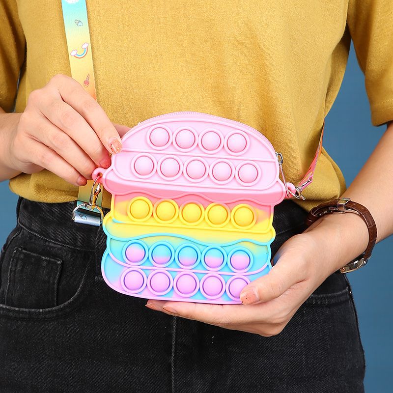New Cute Unicorn Pop Dimple Messenger Bag Fidget Toy Push Anti Stress Children Toy Popites Keychain Wallet Girl Crossbody Pack.