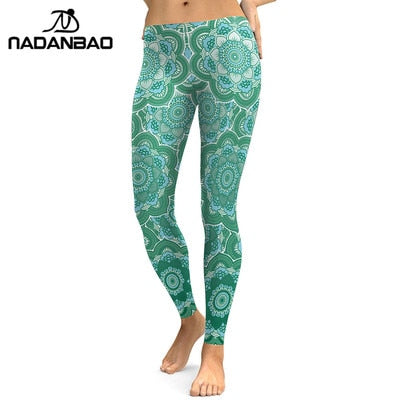 NADANBAO The OM Symbol Mandala Leggings For Women Workout Mid Waist Leggins Ankle Pants Slim Fitness Elasticity Legins