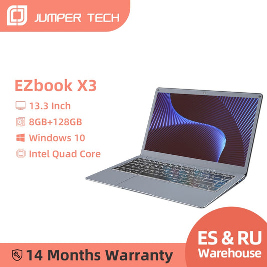 Jumper EZbook X3 Intel Celeron Quad Core 8GB 128/256GB Notebook Win 10 Laptop 13.3 Inch 1920*1080 IPS 2.4G/5G WiFi Computer