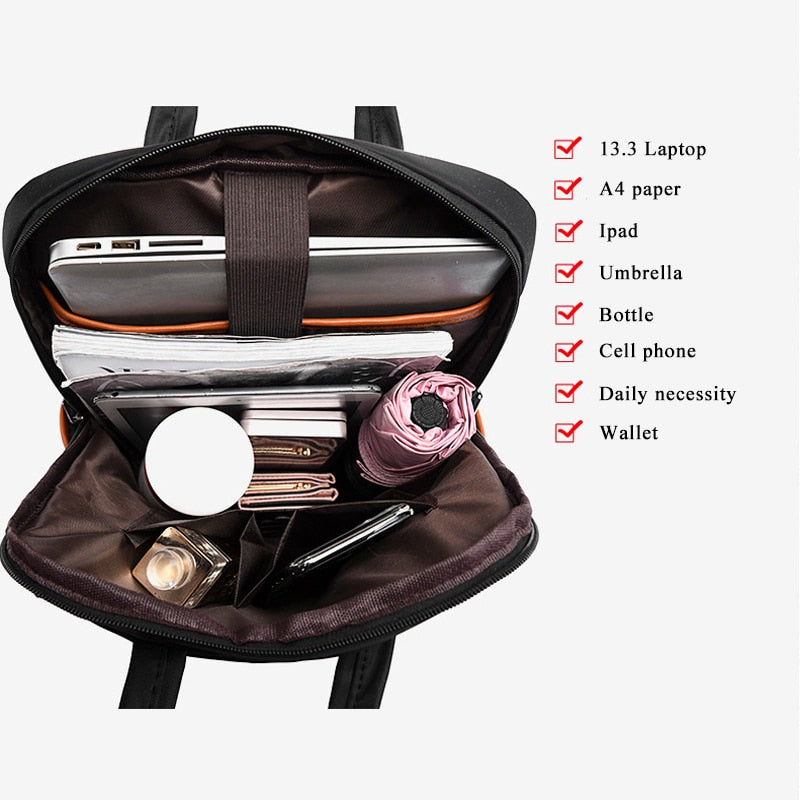 Waterproof Women Business Backpack Fashion Oxford Student School Backpacks 13.4 Inch Laptop Bag Casual Travel Rucksack Mochila.