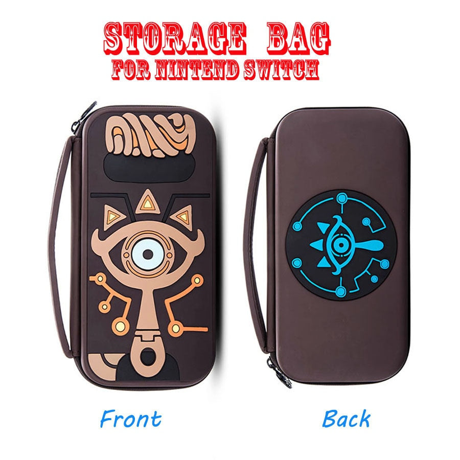 For Nintendo Switch/ Switch OLED Console Storage Bag Game Theme for Zelda Shekah Slate Waterproof Hard Case with 12 Card Slots.