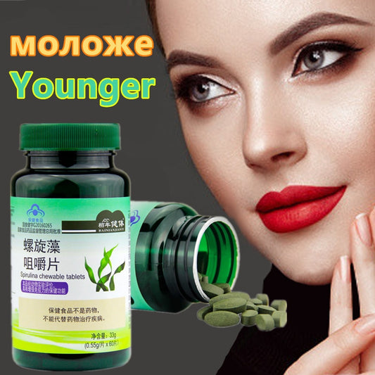 Spirulina Tablet Rich in Protein Multi Vitamins Wafers Algae Alga Spirulina Powder Anti-Fatigue Loss Weight Health Food 60 pills.