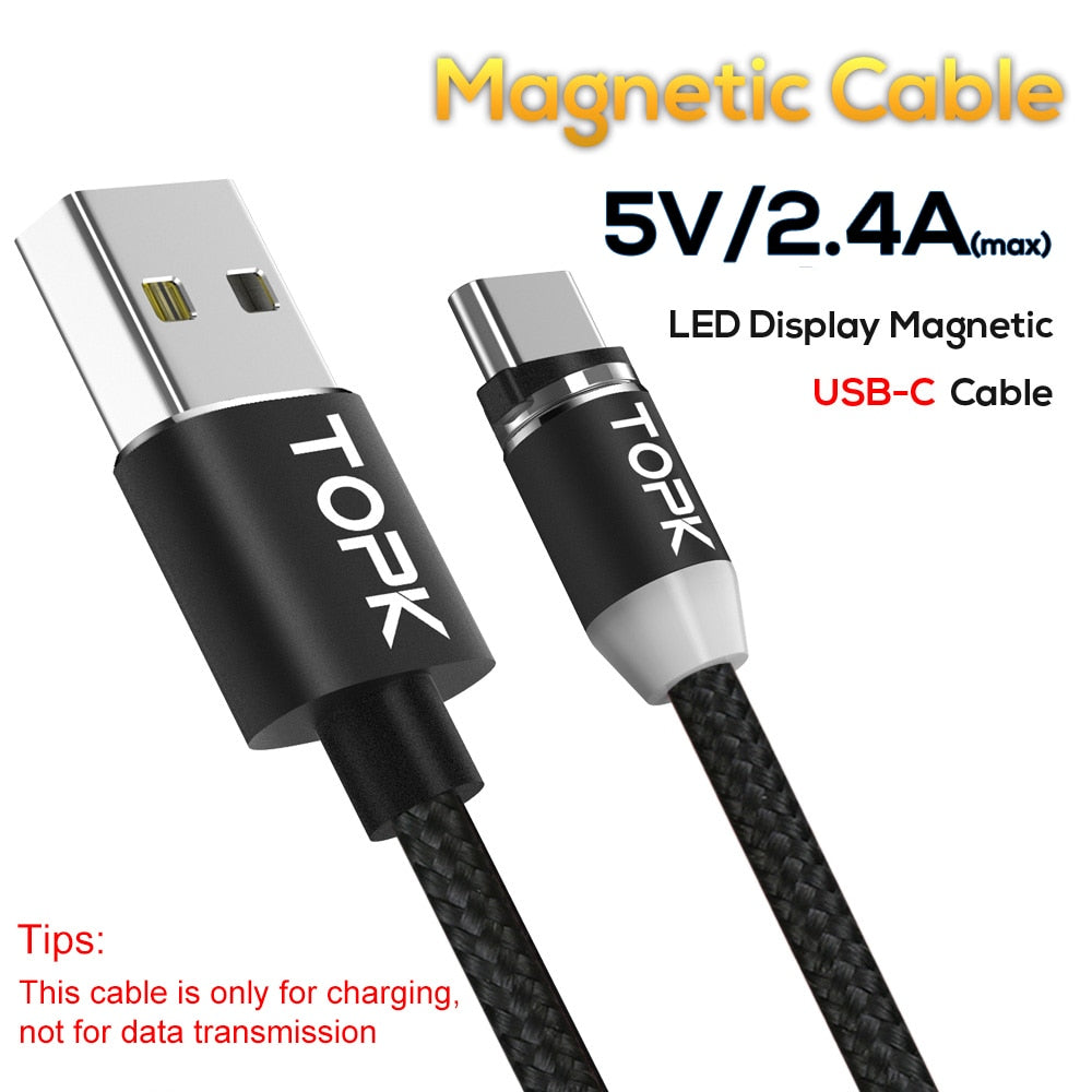 TOPK AM23 LED Magnetic Micro USB Type C Cable Data Mobile Phone Cables Charging Cord Fast Quick Charge Wire for iPhone Charger