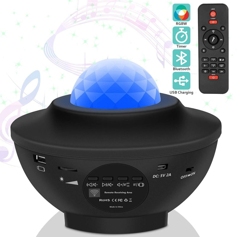 LED Galaxy Projector Night Light Star Starry Night Lamp Ocean Wave Projector With Music Bluetooth Speaker Remote Control Lamp