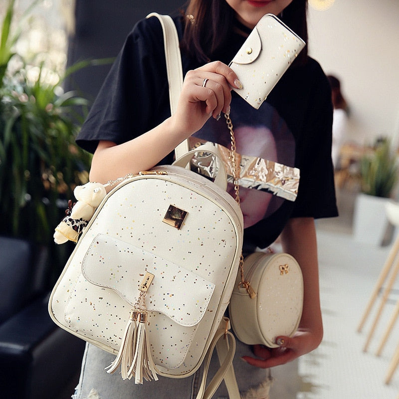 High Quality Women Pu Leather Backpacks Fashion 3 Pieces Set School Bags for Teenager Girls Casual Female Travel Laptop Backpack.