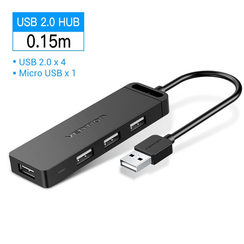 Vention USB 2.0 HUB 4 Port with LED Multi USB Splitter for Lenovo Xiaomi Macbook Pro Air Computer Accessories Laptop HUB USB 2.0.