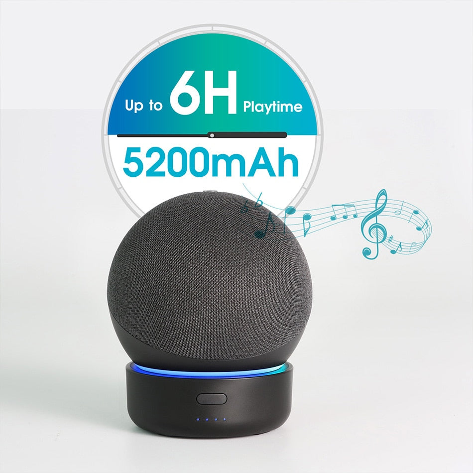 5200mAh Battery Base for Echo Dot 4 4th Gen Smart Alexa Speaker Portable Rechargable Battery Pack for Dot (4th gen) Stand Holder.