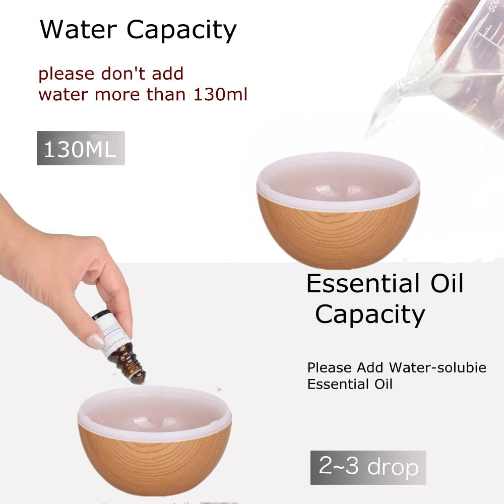 Mini Air Humidifier Ultrasonic USB Aroma Diffuser Wood Grain LED Night Light Electric Essential Oil Diffuser Aromatherapy Home.