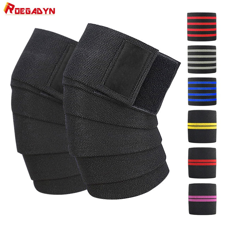 ROEGADYN Professional Weightlifting 2m Elastic Knee Wrap Fitness Knee Support Brace Heavy Weight Squat Training Knee Brace