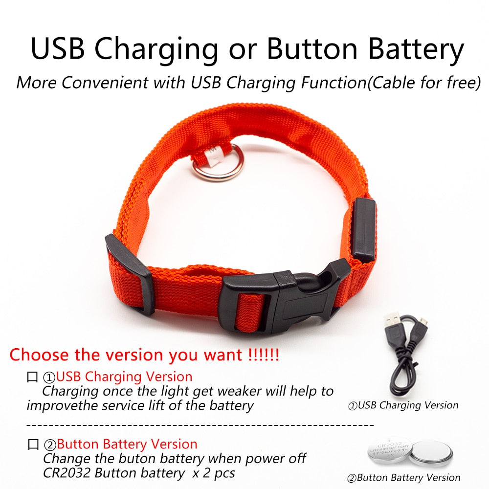 USB Charging/Battery replacement Led Dog Collar Anti-Lost Collar For Dogs Puppies Dog Collars Leads LED Supplies Pet Products.