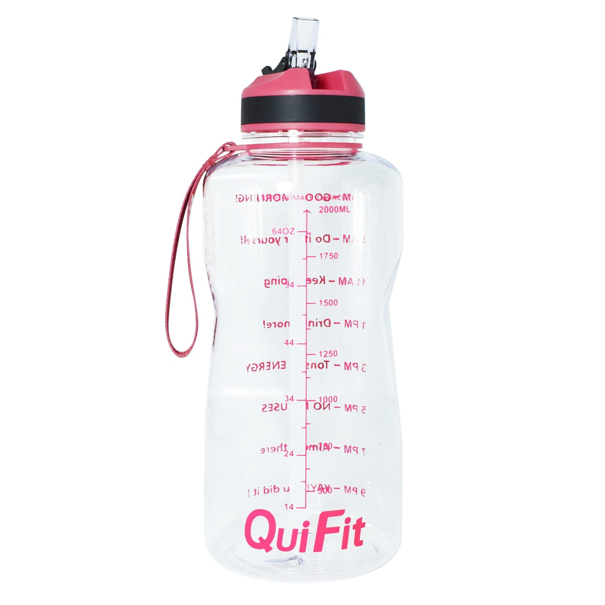 QuiFit 2L 1.3L 64OZ 43oz Tritan Water Bottle With Straw & Time Markings BPA Free Portable Protein Shaker Sports GYM Drinking Jug