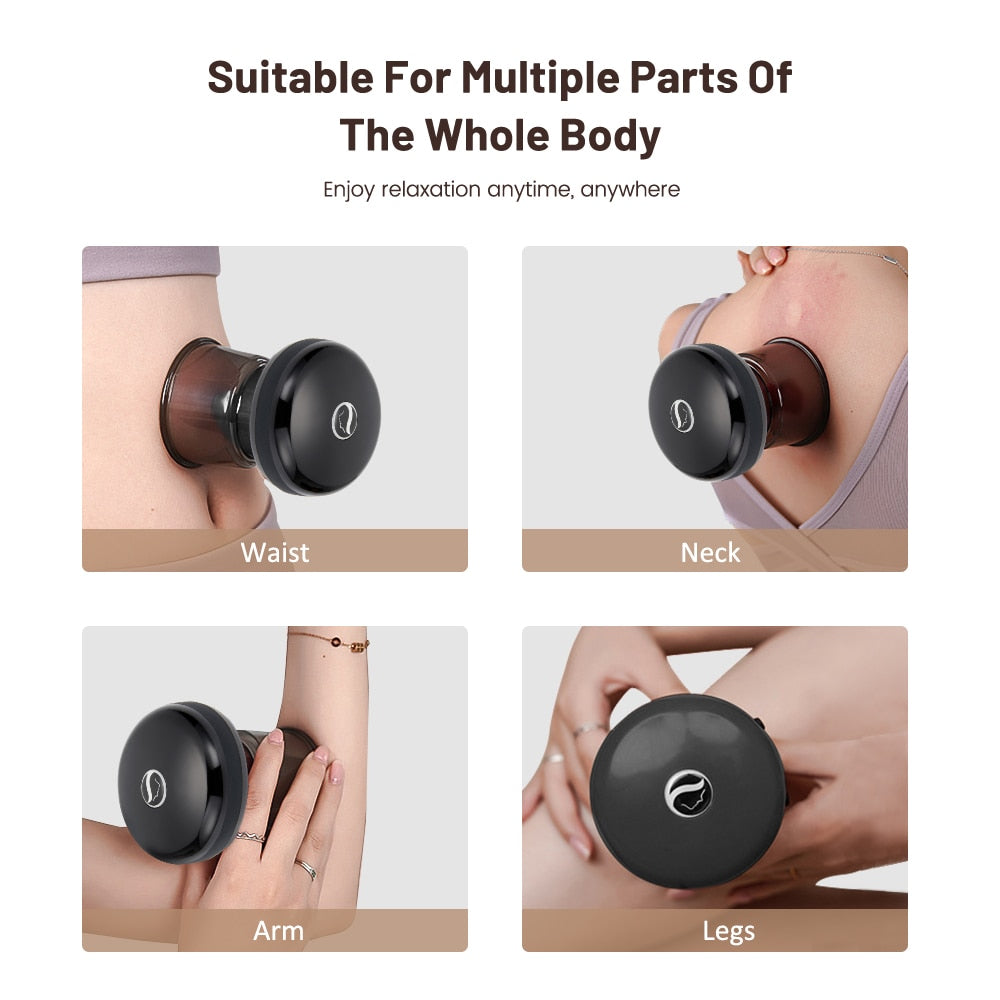 Smart Vacuum Suction Cup Cupping Therapy Massage Jars Anti-Cellulite Massager Body Cups Rechargeable Fat Burning Slimming Device.