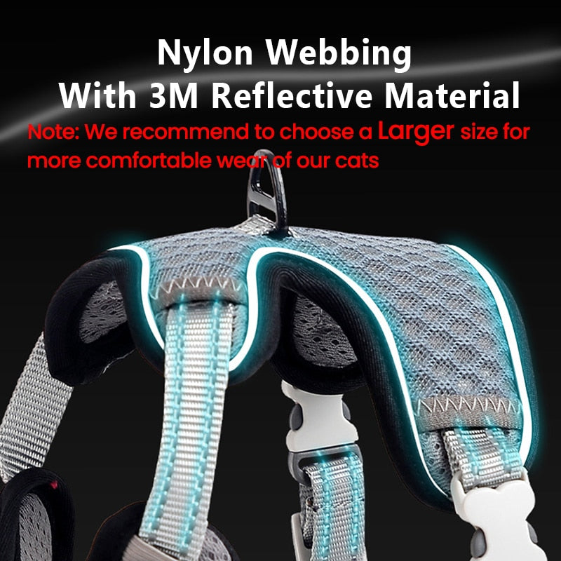 ROJECO Reflective Cat Harness Adjustable Harness For Cats Breathable Cat Vest Harness and Leash Set Pet Cat Lead Leash Harnesses