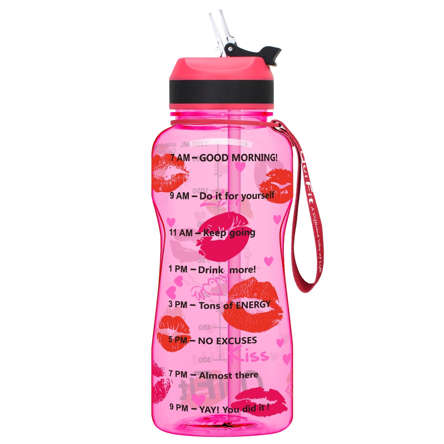 QuiFit 2L 1.3L 64OZ 43oz Tritan Water Bottle With Straw & Time Markings BPA Free Portable Protein Shaker Sports GYM Drinking Jug
