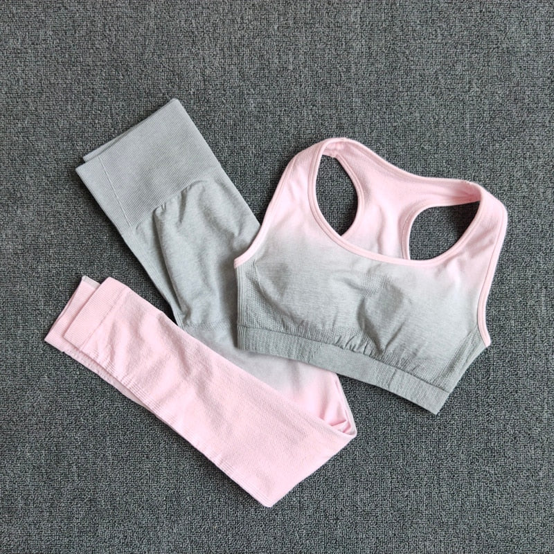 Ombre Yoga Set Sports Bra and Leggings Women Gym Set Clothes Seamless Workout Fitness Sportswear Fitness Sports Suit Sportswear