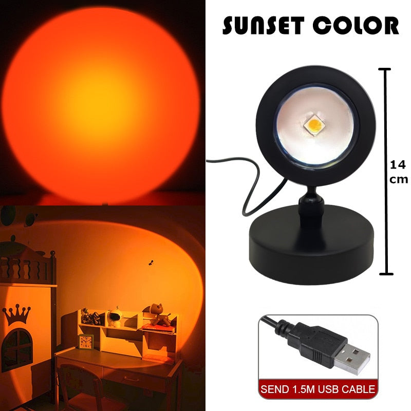 Night Lights Sunset Rainbow Projector Usb Bedside Table Lamp Valentines Day Gift Lamps Bedroom Bar Coffee LED Atmosphere Light.