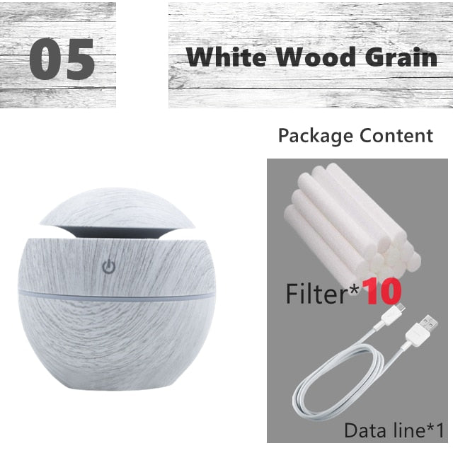 Mini Air Humidifier Ultrasonic USB Aroma Diffuser Wood Grain LED Night Light Electric Essential Oil Diffuser Aromatherapy Home.
