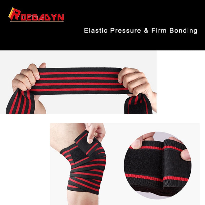 ROEGADYN Professional Weightlifting 2m Elastic Knee Wrap Fitness Knee Support Brace Heavy Weight Squat Training Knee Brace