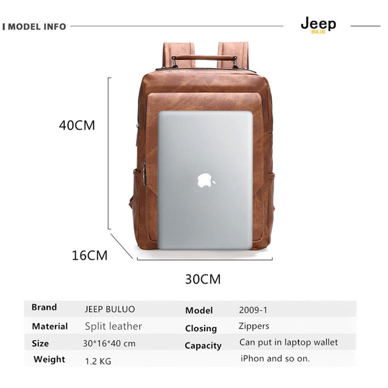 JEEP BULUO Men Leather Backpacks Travel Multi Male Mochila Military camouflage style Men 15.6" Laptop School Bag College style