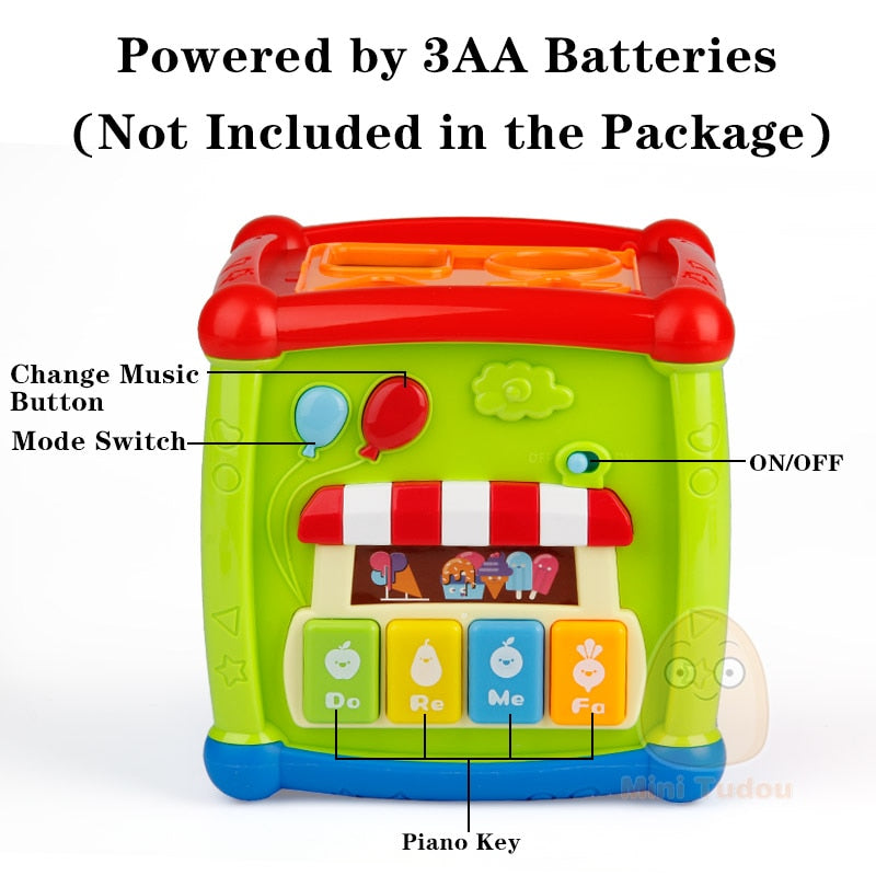 Multifunctional Musical Toys Toddler Baby Box Music Electronic Toys Gear Clock Geometric Blocks Sorting Educational Toys