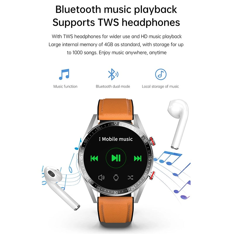 2021 New 454*454 Screen Smart Watch Always Display The Time Bluetooth Call Local Music Smartwatch For Mens Android TWS Earphones.