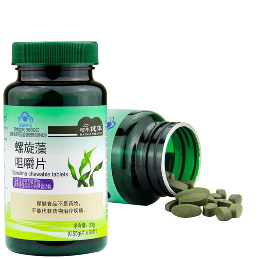 Spirulina Tablet Rich in Protein Multi Vitamins Wafers Algae Alga Spirulina Powder Anti-Fatigue Loss Weight Health Food 60 pills.