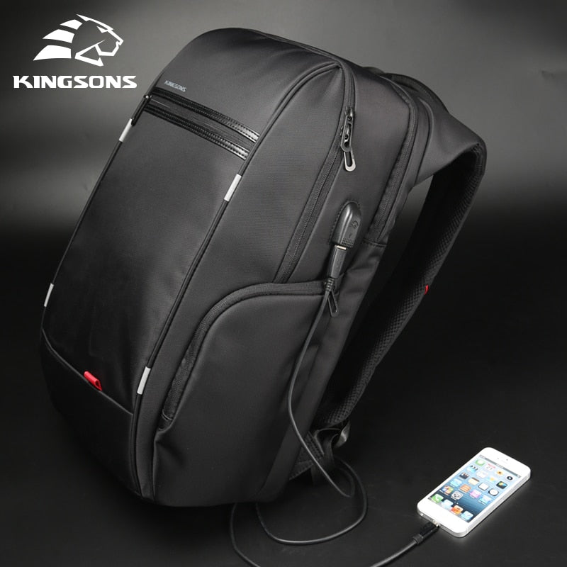 Kingsons 15"17"  Laptop Backpack External USB Charge Computer Backpacks Anti-theft Waterproof Bags for Men Women.