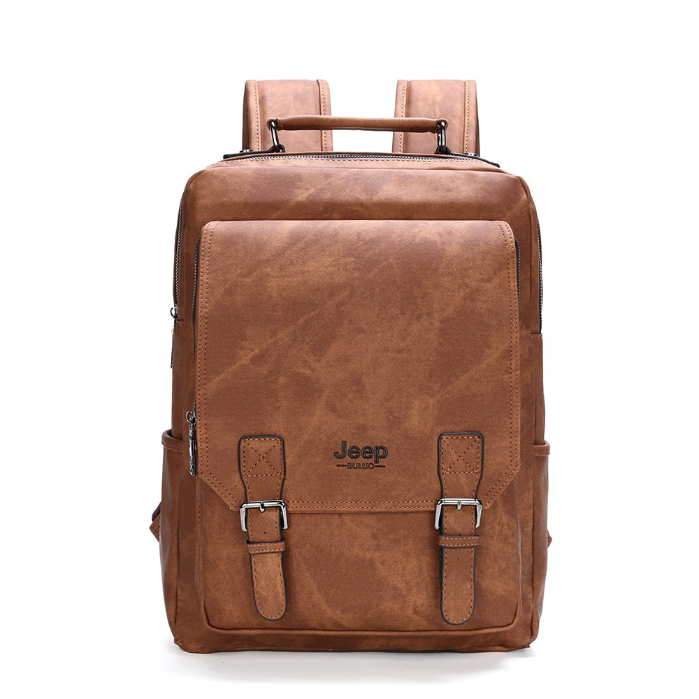 JEEP BULUO Men Leather Backpacks Travel Multi Male Mochila Military camouflage style Men 15.6" Laptop School Bag College style