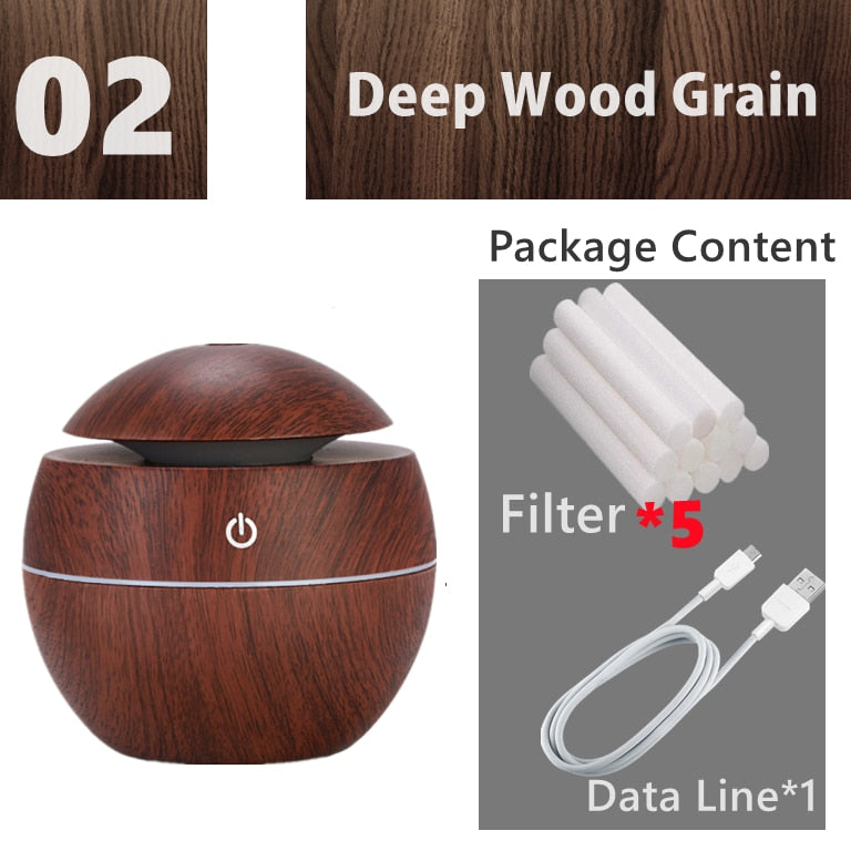 Mini Air Humidifier Ultrasonic USB Aroma Diffuser Wood Grain LED Night Light Electric Essential Oil Diffuser Aromatherapy Home.