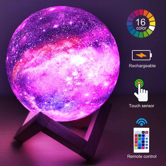 ZK20 3D Printing Moon Lamp Galaxy Moon Light Kids Night Light 16 Color Change Touch and Remote Control Galaxy Light as Gifts.