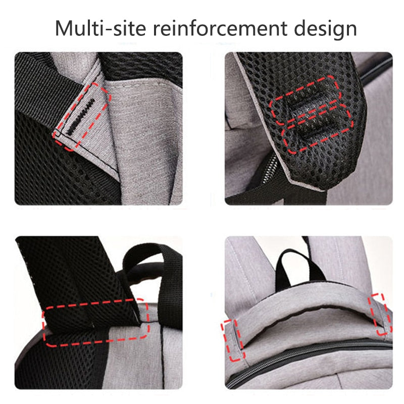 Big Capacity Men Backpack Laptop 15.6 Oxford Gray Solid High School Bags Teen College Student Back Pack Multifunctional Bagpack.