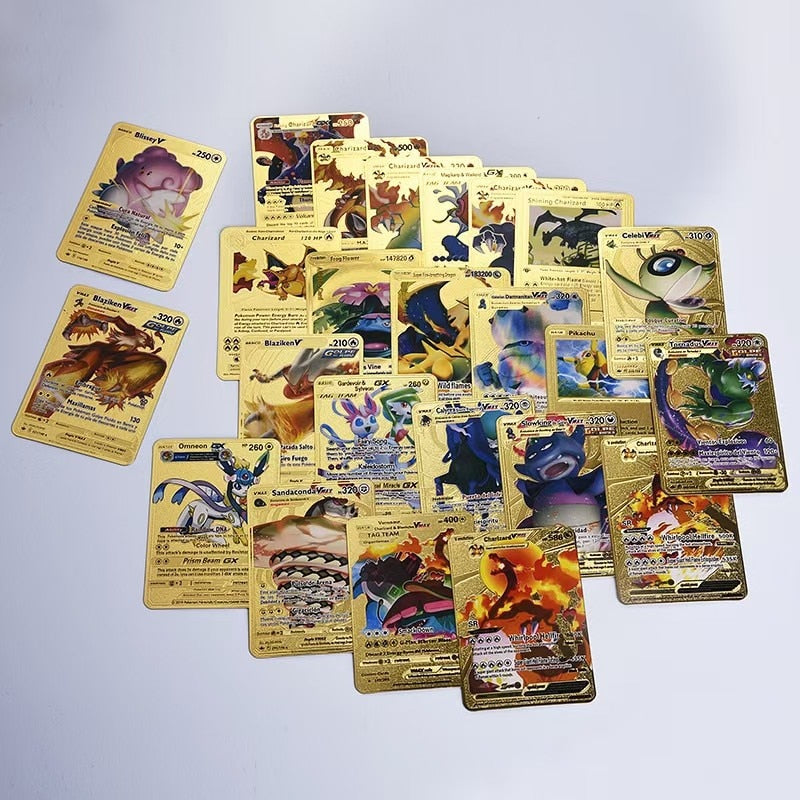 New Pokemon Cards Metal Gold Vmax GX Energy Card Charizard Pikachu Rare Collection Battle Trainer Card Child Toys Gift.