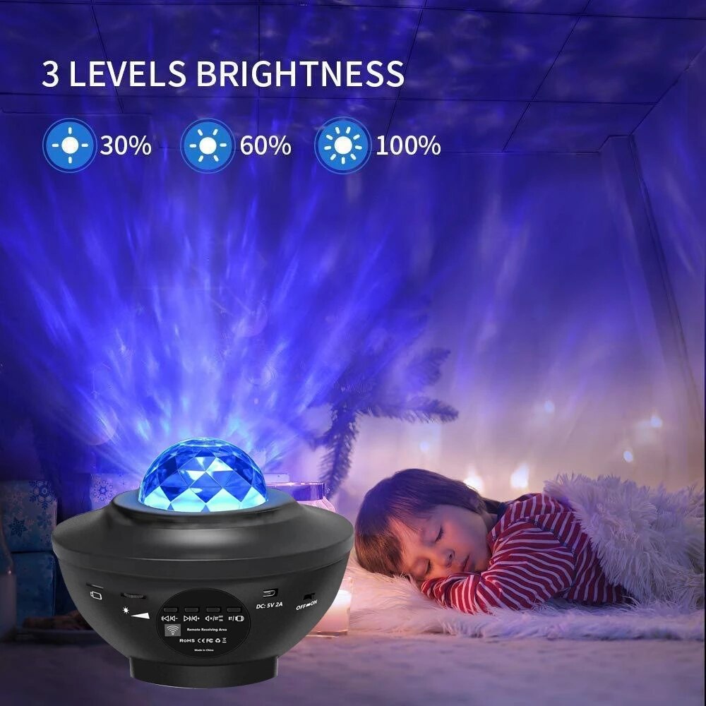 LED Galaxy Projector Night Light Star Starry Night Lamp Ocean Wave Projector With Music Bluetooth Speaker Remote Control Lamp