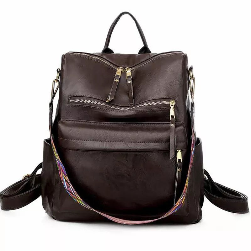 Retro Large capacity Backpack Women PU Leather Rucksack Women's Knapsack Travel Backpacks Shoulder School Bags Mochila Back Pack